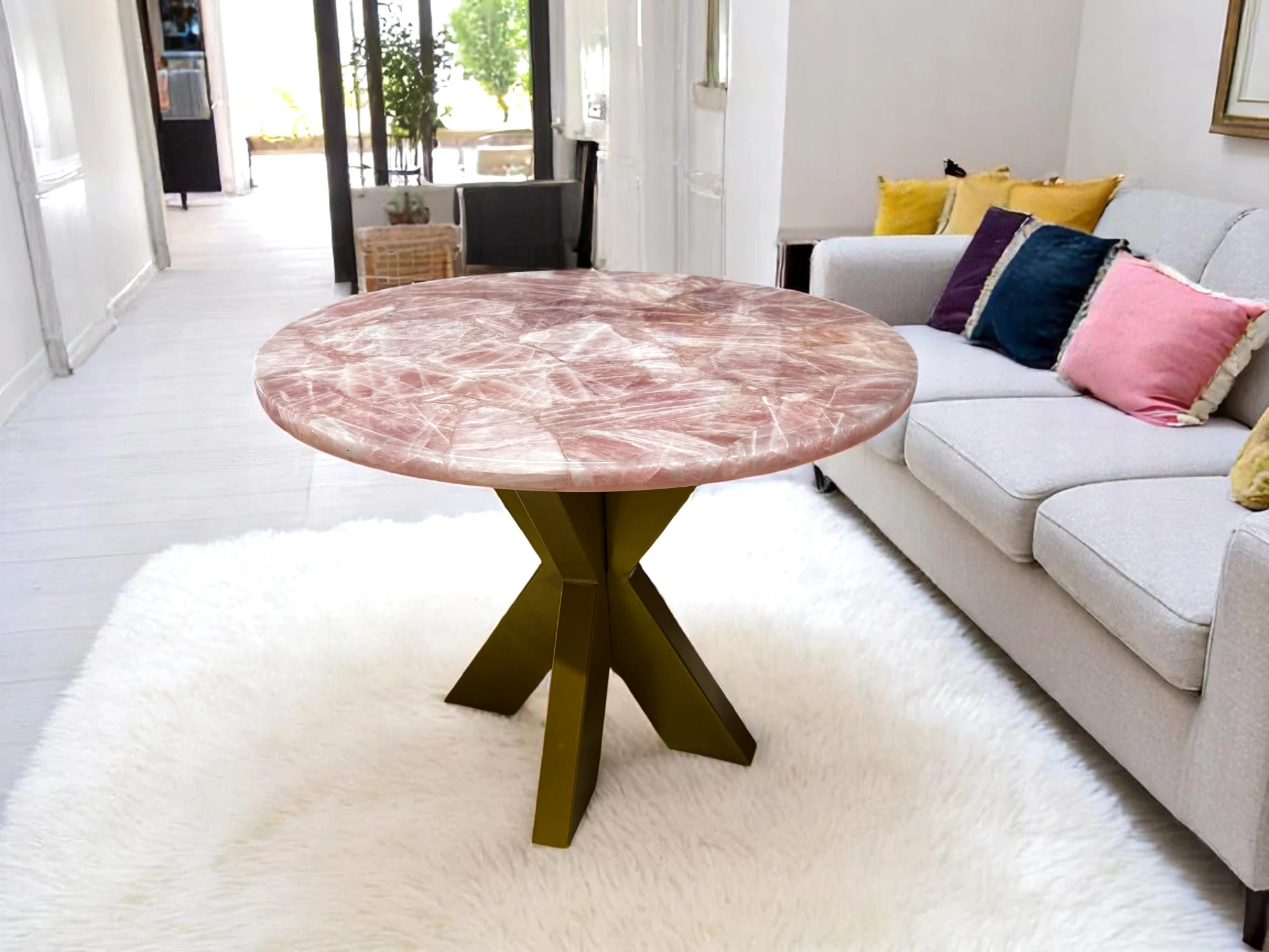  Buy Rose Quartz Round Coffee Table - Handmade Luxury Design
